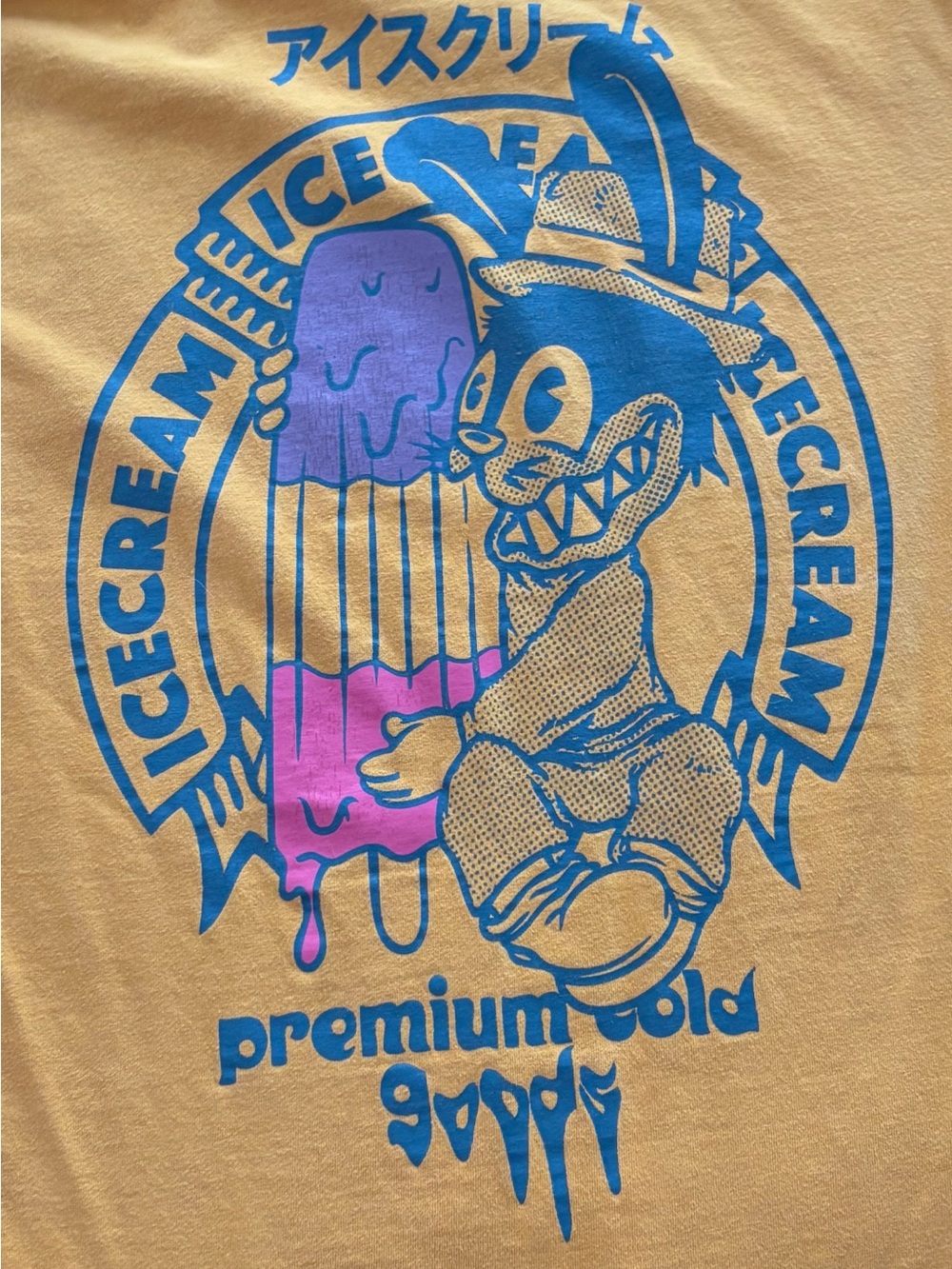Icecream Yellow Tee with Blue and Purple Graphic